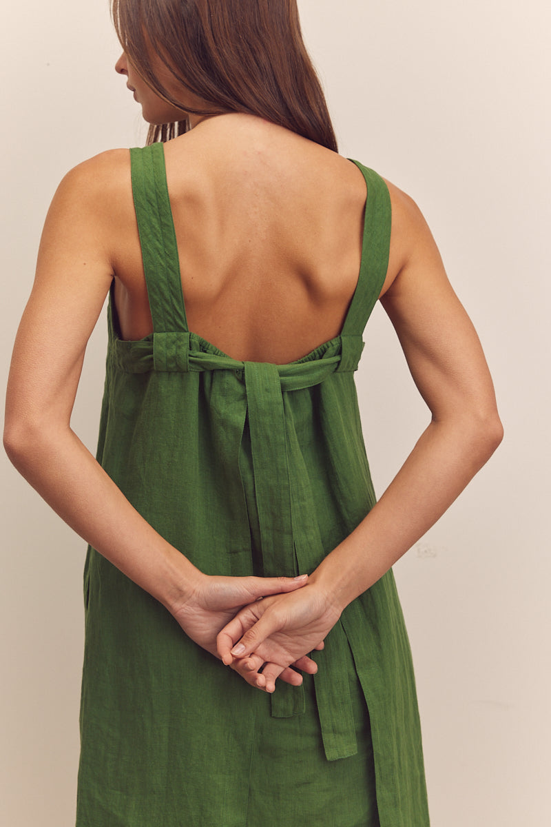 linen dress with tie back Tied Strap in Green BODYCON DRESSSES Size:38 cm / 15 in layered bodice Beybie Dress For Christmas