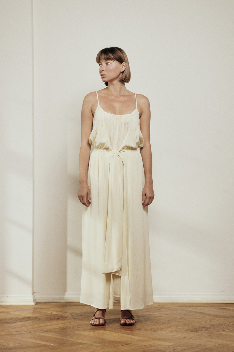 tie front maxi dress Tie Front Maxi Dress Large / Cream / 100% Viscose