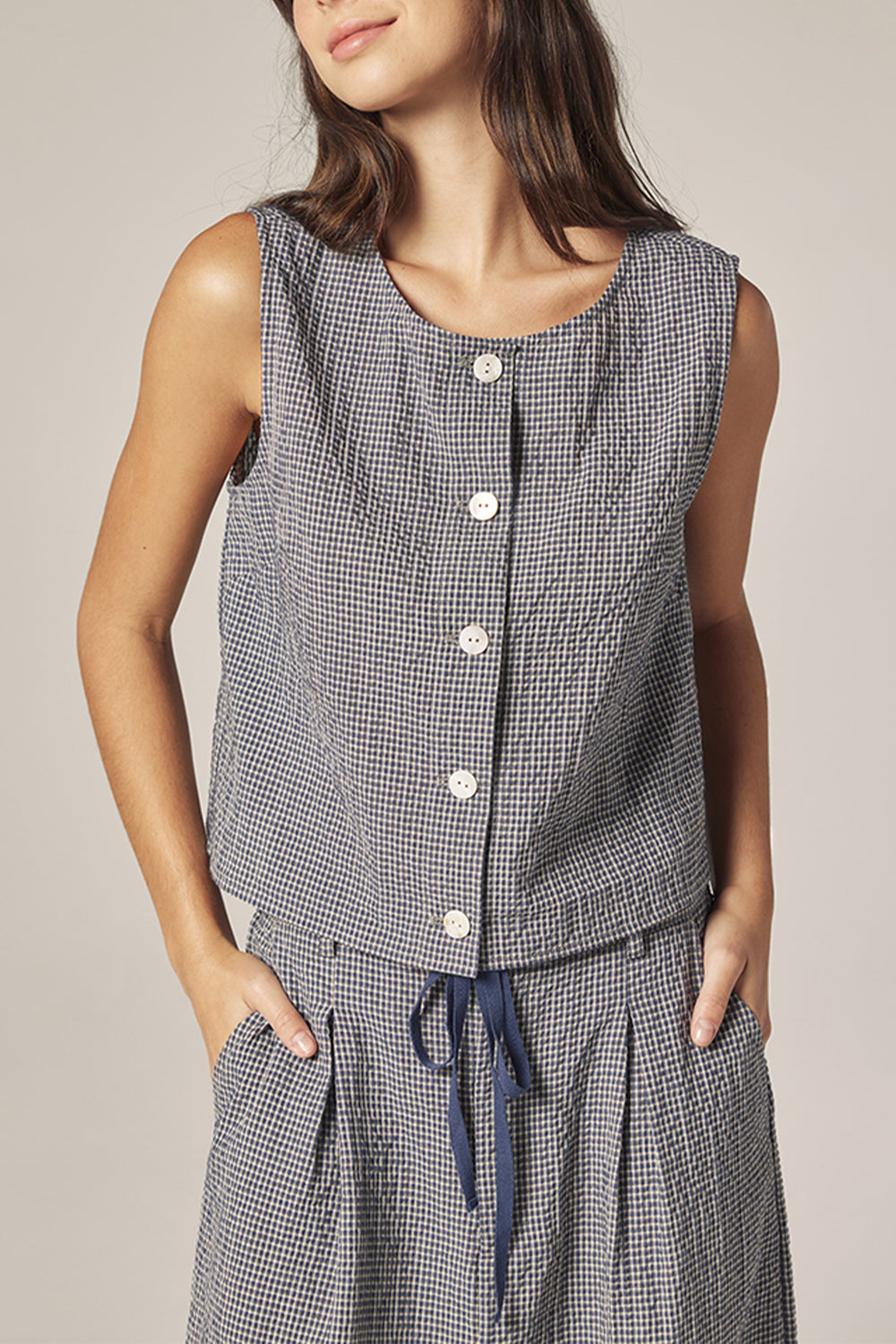 Plaid Button Top