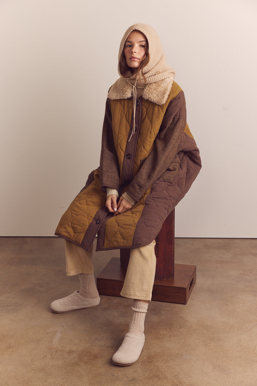 Quilted Fur Collar Coat