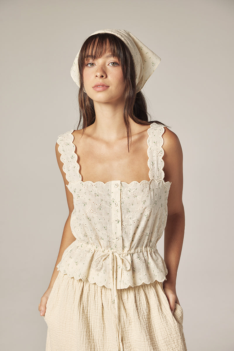 Scallop lace tie Top with Bandana