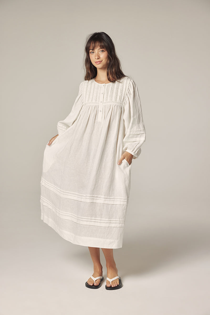 Linen Lace Dress in White