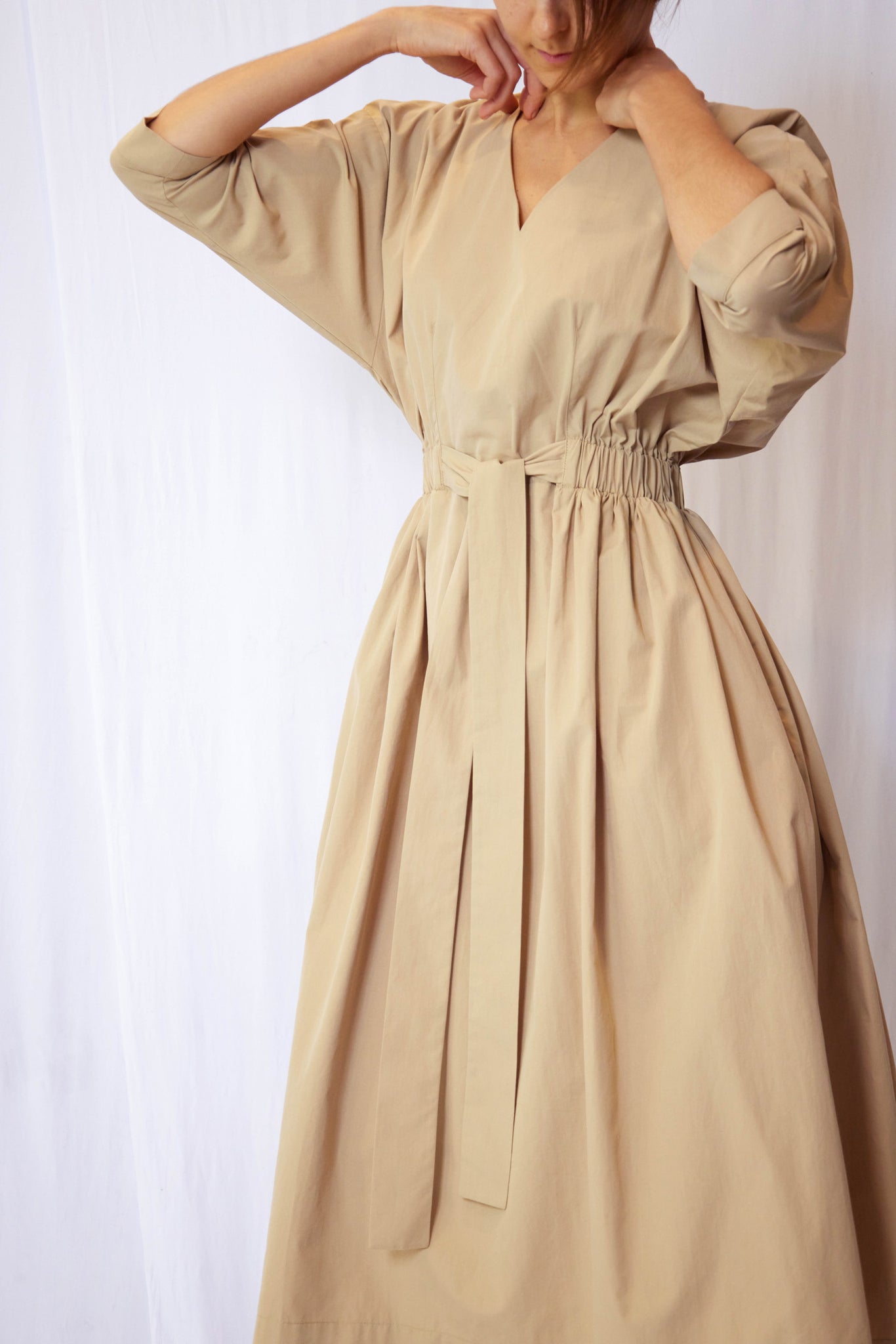 Front Tie Dress Medium / Safari / 100% Cotton