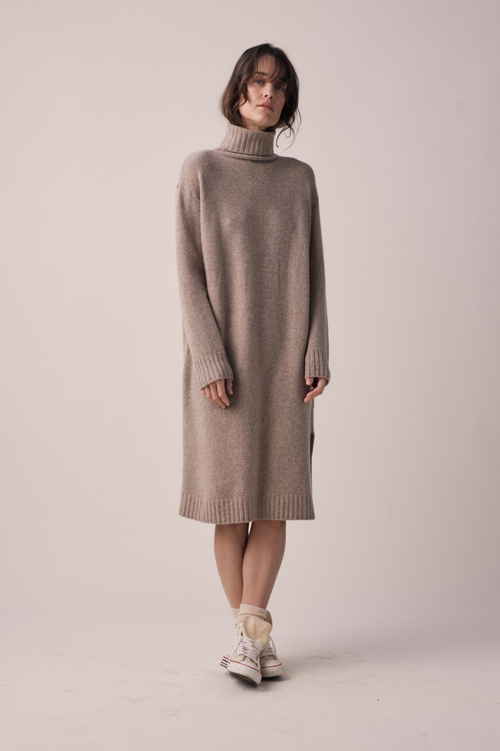 A Mente Wool Turtleneck Midi Dress - Brown