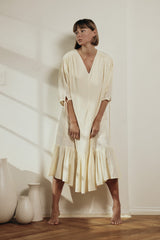 V neck tiered midi dress