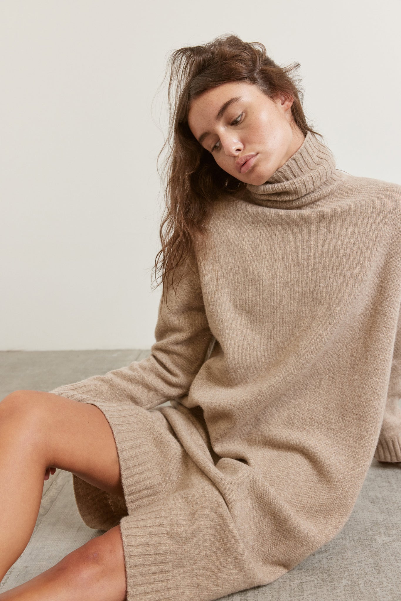 Wool Turtleneck dress S/M / Mocha / 100% Wool
